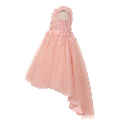 Little Girls Blush 3D Flower Adorned Soft Tulle Hi-Low Flower Girl Dress 4-6 - SophiasStyle.com